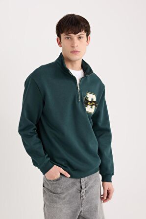 DeFacto Regular Fit Dik Yaka Fermuarlı Baskılı Sweatshirt A4469AX24AUGN919