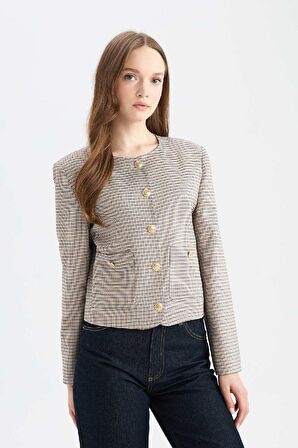 Bisiklet Yaka Geometrik Desenli Blazer Ceket