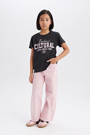 DeFacto Kız Çocuk Wide Leg Kargo Geniş Paça Jean Pantolon C0451A825SMPN122