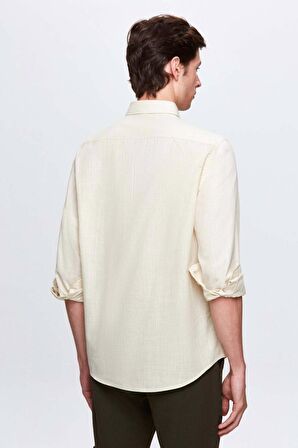 Ds Damat Comfort Bej Düğmeli Yaka Rahat Kesim Keten Görünümlü %100 Pamuk Gömlek 2HC02ORT64265 2HC02ORT64265