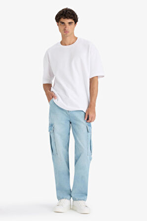 %100 Pamuk Relax Fit Düz Paça Jean Pantolon