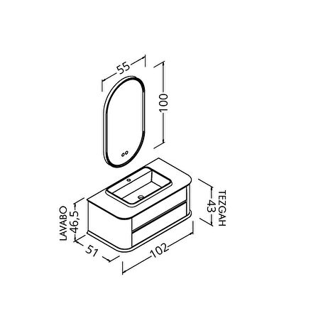 PIER 100 CM SİYAH LAVABOLU BANYO DOLABI ANTRASİT / KAYIN 