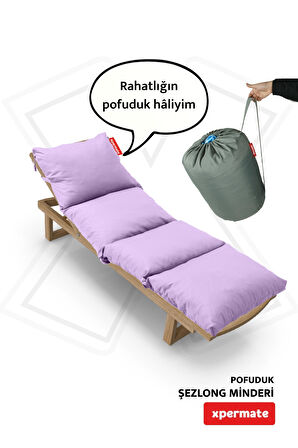 XPERMATE Pofuduk Şezlong Minderi 60x180x12Cm Su İtici,Katlanır,UV Güneş Dayanımı, Fermuar, Lila