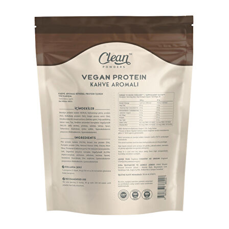 Clean Powders Vegan Protein 600 Gr - KAHVE