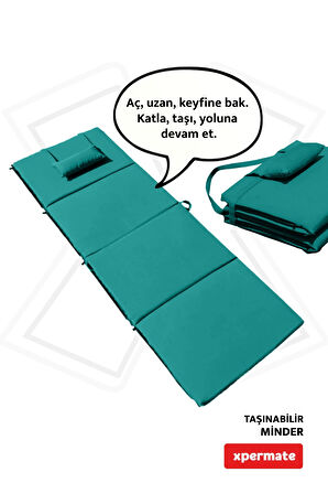 XPERMATE Katlanır Şezlong Minderi - Taşınır Kamp Yatağı Su Itici Solmaz Kumaş 180x60x3 Yeşil Ultraluks