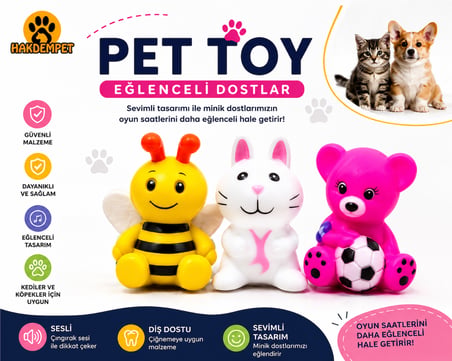 3’lü Sesli Evcil Hayvan Oyuncak Seti Kedi ve Köpek Oyuncağı