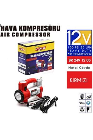 Hava Kompresörü Kırmızı Metal Gövde - Led Işıklı 150 Psi 35 Lpm