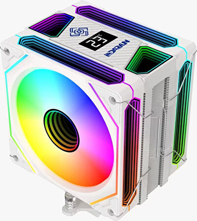 DARYUN DY-500X Beyaz ISI Göstergeli Ful Argb 2x Fan 6 Bakır Borulu Kule Tipi Hava Soğutucu İşlemci Fanı