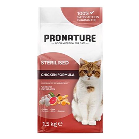 Pronature Kilo Kontrolü için Tavuklu ve Pirinçli Kısırlaştırılmış Yetişkin Kedi Maması 1,5kg