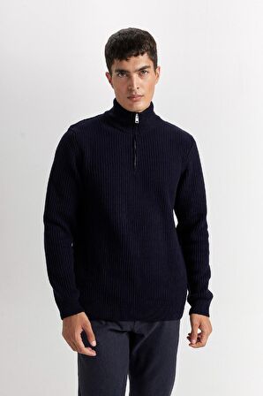 DeFacto Standart Fit Normal Kesim Dik Yaka Fermuarlı Basic Düz Triko Kazak B0578AX24WNNV64