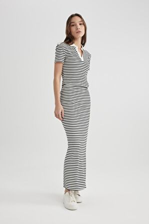 DeFacto Fitted Fitilli Çizgili Kaşkorse Maxi Etek A6477AX24SPWT32
