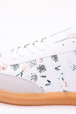 Dijital Baskı Kadın Bej-Çiçek Sneaker Ayakkabı