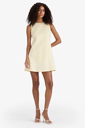 Bisiklet Yaka Keten Görünümlü Kolsuz Mini Elbise