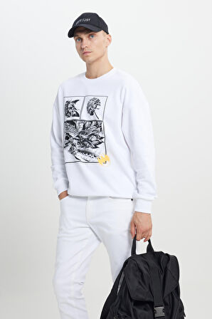 Batman Lisanslı 3 İplik Loose Fit Bol Kesim Pamuklu Bisiklet Yaka Sweatshirt