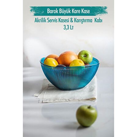 Akrilik Barok Şeffaf Büyük Kare Meyve & Salata Kasesi & Karıştırma Kabı / 3,3 Lt  (CAM DEĞİLDİR)