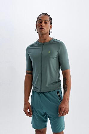 DeFactoFit Slim Fit Dar Kesim Bisiklet Yaka Fermuarlı Ağır Kumaş Sporcu Kısa Kollu Tişört B5144AX24SPGN1191