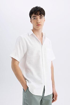 DeFacto Regular Fit Yazlık Dokulu Kısa Kollu Beyaz Gömlek C9435AX24SMWT34