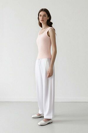 DeFacto Wide Leg Çift Cepli Yüksek Bel Geniş Paça Beyaz Palazzo Pantolon F2662AX25SMWT34