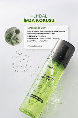 Akneye Eğilimli Ciltlere Vücut Bakım Misti KUNDAL Tea Tree Biotics Body Mist 200ml (Apple Green Tea)