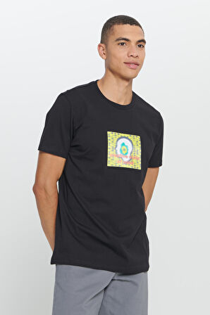 Standart Fit Normal Kesim %100 Pamuk Baskılı Bisiklet Yaka Tişört