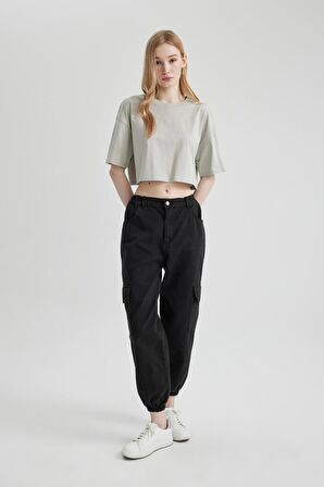 DeFacto Coool Gabardin Jogger Pantolon Basic Düz Normal Bel Kargo Cepli B0454AX24SPBK27