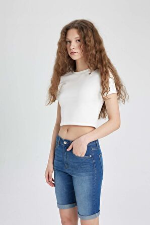 Normal Bel Katlamalı Paça Jean Bermuda