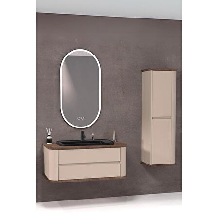 PIER 100 CM SİYAH LAVABOLU BANYO DOLABI VİZON / KAYIN - BOY DOLAP DAHİL