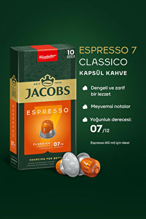 Jacobs Espresso 7 Classico Nespresso Uyumlu Alüminyum Kapsül Kahve 10 Adet X 5 Paket