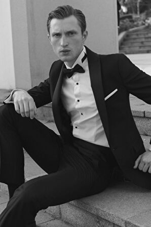 Erkek Siyah Slim Fit Dar Kesim Desenli Smokin Damatlık