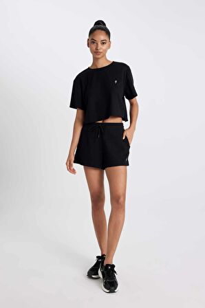 DeFactoFit Standart Fit Sporcu Düz Paça Ribana Şort A9919AX24SMBK81