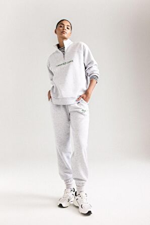DeFactoFit Oversize Geniş Kalıp Dik Yaka Spor Baskılı Sporcu Sweatshirt D1701AX24AUGR93