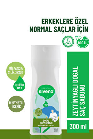 Siveno %100 Doğal Saç Sabunu Zeytinyağlı Bal Avokado 9 Değerli Bitki Erkekler Için Bitkisel Şampuan 300 ml