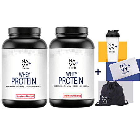 Navy Plus 2 Adet 2300 GR Whey Protein Tozu Çilek Aromalı + Shaker + Havlu + Çanta