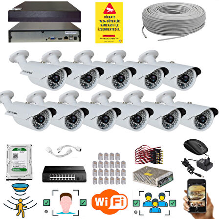11 Kameralı Set - 5 Mp 1940P Sensör 6 Megapiksel Sony Lens Metal Kasa Ip Güvenlik Kamerası Seti