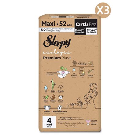 Sleepy Ecologic Premium Plus Avantajlı Paket Bebek Bezi 4 Numara Maxi 156 Adet    
