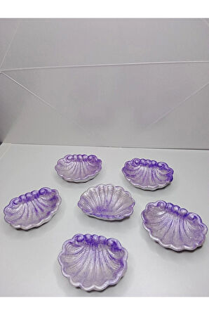  6'lı Eflatun İstiridye Görünümlü Sunumluk Dekoratif Obje Takı Tabağı 