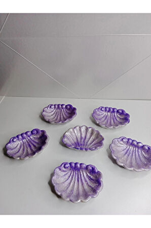  6'lı Eflatun İstiridye Görünümlü Sunumluk Dekoratif Obje Takı Tabağı 