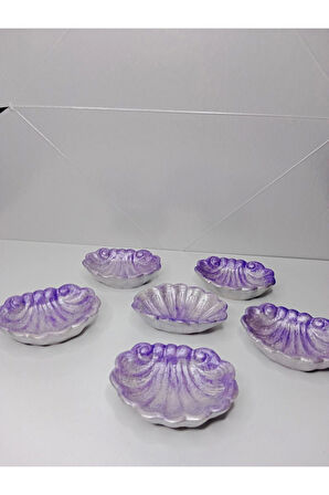  6'lı Eflatun İstiridye Görünümlü Sunumluk Dekoratif Obje Takı Tabağı 