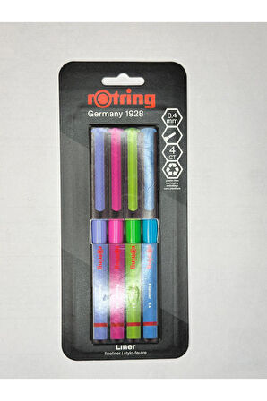 Fineliner, İnce Keçe Uçlu Kalem 0.4 mm, 4'lü Paket, Canlı Renkler
