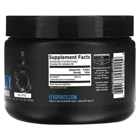 EFX Sports Kre-Alkalyn Creatine Powder 100 Grams