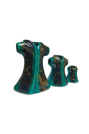 Seramik Tasarımı Tamamen El Yapımı Turkuaz Yeşil Mermer Desenli 3'lü Kaftan Seti