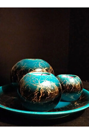 Dekoratif Seramik Mumluk 3'lü Ve Tabakllı Set Zümrüt Yeşili