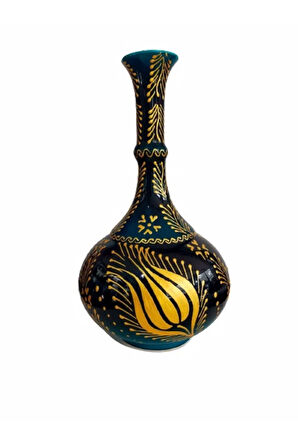 El Yapımı 30 Cm Gözyaşı Çini Vazo Altın Yaldızlı