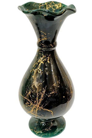 30 Cm Çini Marul Vazo-zümrüt Yeşil/siyah-mermer Desenli Mermer Desenli Marul Vazo