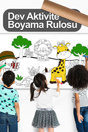 Dev Boyama Safari Temalı Bebek, Kreş ve Çocuk Aktivite ve Boyama Rulosu - Kids Coloring Roll