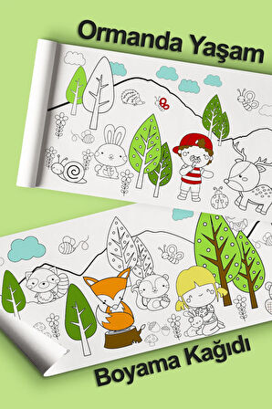 Dev Boyama Orman Temalı Bebek, Kreş ve Çocuk Aktivite ve Boyama Rulosu - Kids Coloring Roll