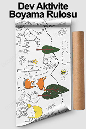 Dev Boyama Orman Temalı Bebek, Kreş ve Çocuk Aktivite ve Boyama Rulosu - Kids Coloring Roll