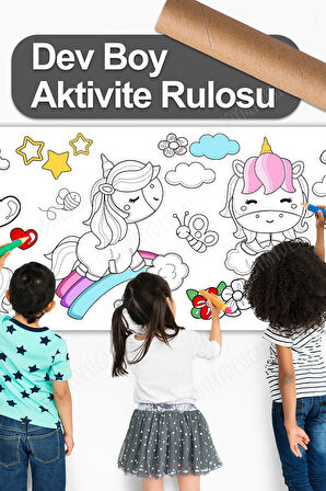 Dev Boyama Unicorn Temalı Bebek, Kreş ve Çocuk Aktivite ve Boyama Rulosu - Kids Coloring Roll