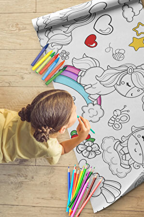 Dev Boyama Unicorn Temalı Bebek, Kreş ve Çocuk Aktivite ve Boyama Rulosu - Kids Coloring Roll
