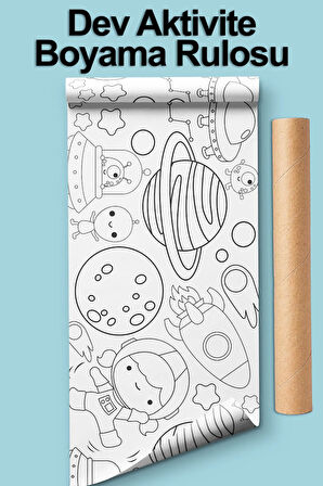 Dev Boy Uzay ve Gezegenler Çocuk Aktivite ve Boyama Rulosu - Kids Coloring Roll